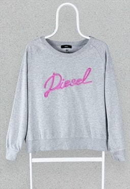 Diesel Grey Sweatshirt Pink Spell Out Womens Medium