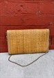 70S STRAW & FAUX LEATHER CLUTCH BAG WITH CHAIN STRAP
