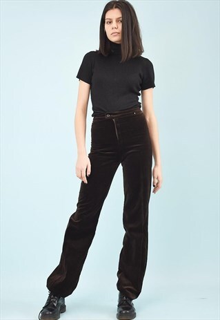 70'S RETRO VELVET HIGH WAIST TROUSERS