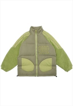Utility bomber jacket fleece sleeves puffer edgy winter coat