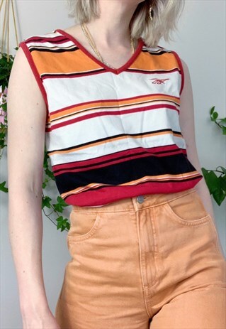 RETRO VINTAGE REEBOK V NECK SPORTS VEST TOP