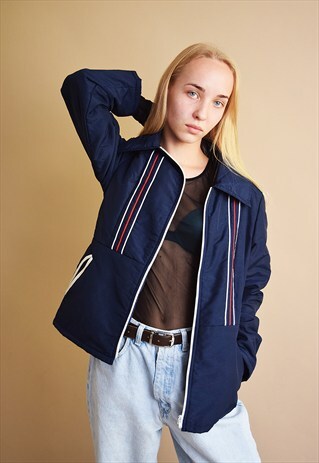 80'S RETRO NAVY ATHLEISURE SPORTS THIN PUFFA JACKET
