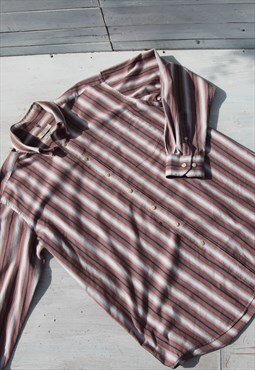 Brown/black/beige/white striped cotton long sleeved shirt