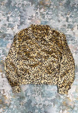 Vintage Y2K Leopard Print Faux Fur Bomber Jacket