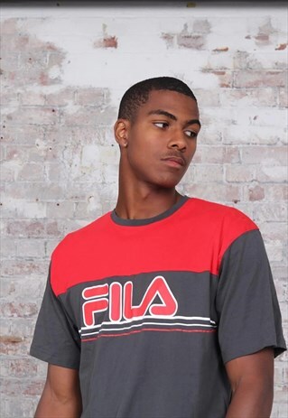 VINTAGE FILA TEXT LOGO T-SHIRT RED GREY