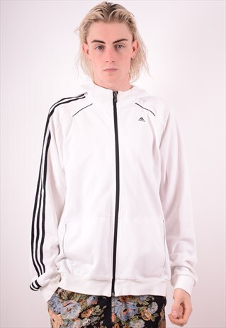 ADIDAS MENS VINTAGE HOODIE JACKET XL WHITE 90S