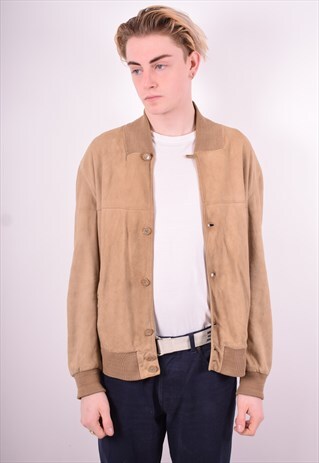 MENS VINTAGE SUEDE JACKET LARGE BROWN 90'S