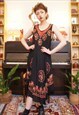Vintage 90s Paisley Embroidred Hippy Midi Beach Dress