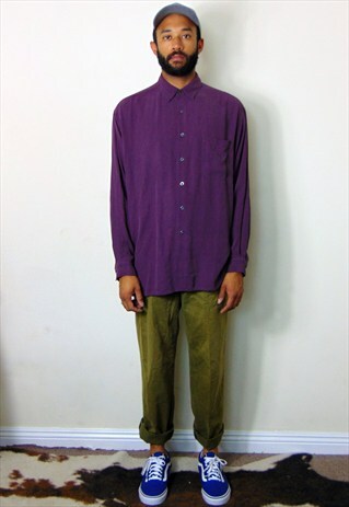 90S CLASSIC LUXURY SOLID SILK PURPLE BUTTON FRONT SHIRT XL