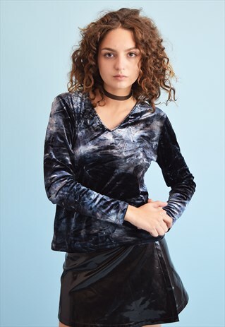 90'S RETRO GRUNGE SHIMMER VELVET TOP BLOUSE