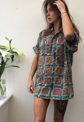 PATTERNED ABSTRACT OVERSIZED VINTAGE UNISEX FESTIVAL SHIRT