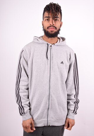 ADIDAS MENS VINTAGE HOODIE JACKET XL GREY 90'S