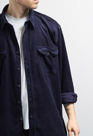 VINTAGE CORDUROY CORD SHIRT BLUE