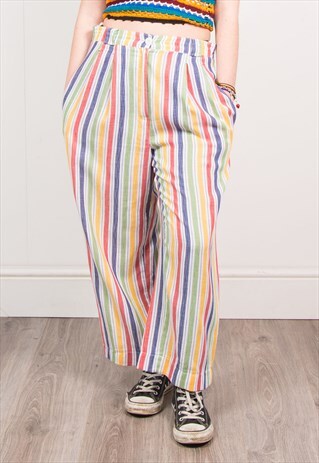 VINTAGE 90'S MULTICOLOUR STRIPED HIGH WAIST CROPPED TROUSERS