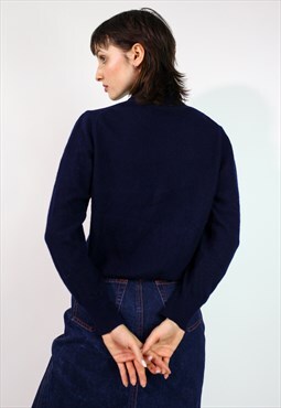 Vintage 90's Benetton Wool Jumper in Navy Blue Small 