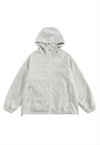 Vertical stripe hooded jacket preppy bomber in off white