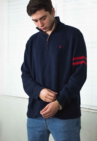 VINTAGE POLO RALPH LAUREN 1/4 ZIP JUMPER LOGO 90S XL 23.1