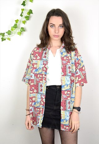 90S VINTAGE SHORT SLEEVE FESTIVAL ABSTRACT PRINTED SHIRT
