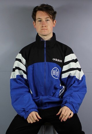VINTAGE ADIDAS WINDBREAKER JACKET IN BLUE WITH ZIP POCKETS A