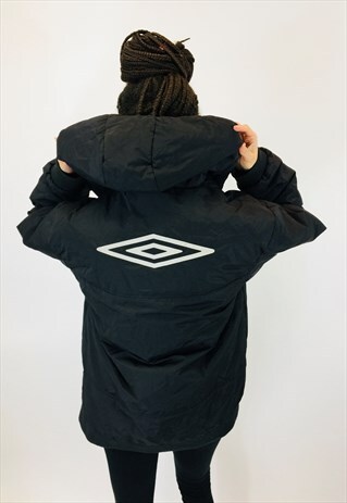 VINTAGE UMBRO BIG LOGO BLACK PUFFER COAT