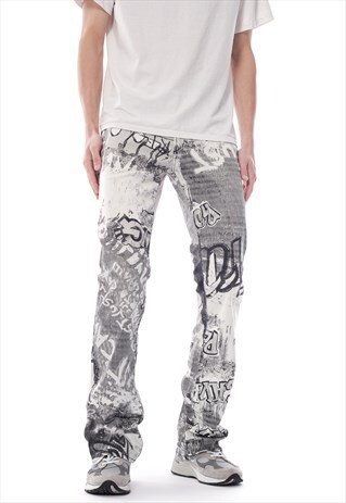 Vintage JUST CAVALLI Jeans Denim Pants Printed Grey 