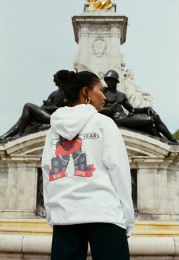 Hoodie in White with Bro Shroom Est 2012 print