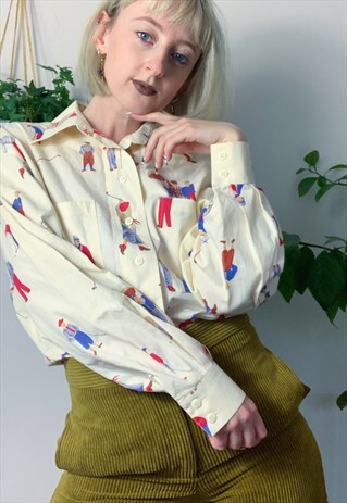 UNIQUE VINTAGE 1970S OVERSIZED COLLAR GOLF PATTERNED SHIRT
