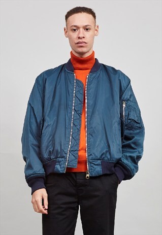 VINTAGE CLASSIC 90'S TEAL BLUE PADDED BOMBER JACKET