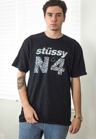 VINTAGE STUSSY T-SHIRT LOGO 90S L 7.8
