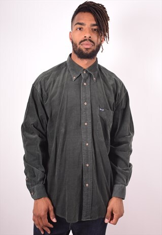MENS VINTAGE CORDUROY SHIRT LARGE GREEN 90S