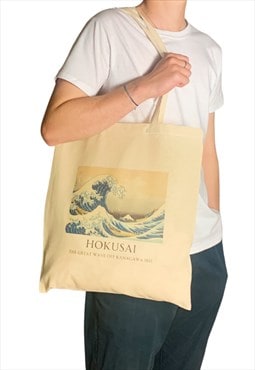 Hokusai Great Wave off Kanazawa Tote Bag with Title 