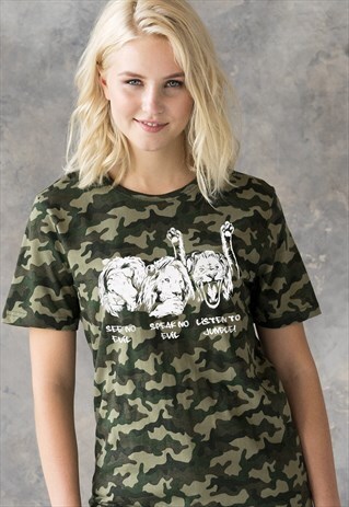 JUNGLIST LIONS CAMO T SHIRT DJ MUSIC FESTIVAL CAMOUFLAGE TEE