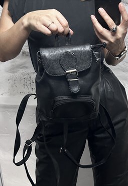 90s Black faux Leather Backpack 