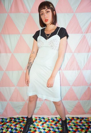 VINTAGE 60S PASTEL MINT GREEN SLIP DRESS NIGHTIE WITH LACE