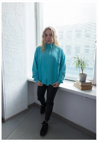 VINTAGE 80'S MINT COTTON HIGH COLLAR WASHED JUMPER