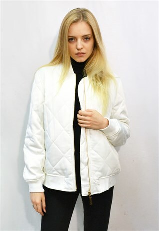 QUILTED SATIN BLACK PUFFER BOMBER PUFFER JACKET PURE WHITE