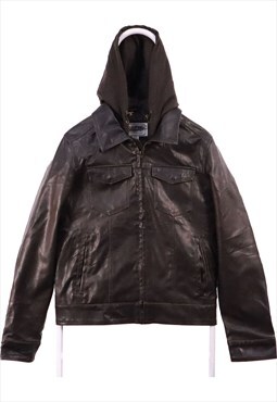 Vintage 90's Signature Leather Jacket Hooded Zip Up Brown