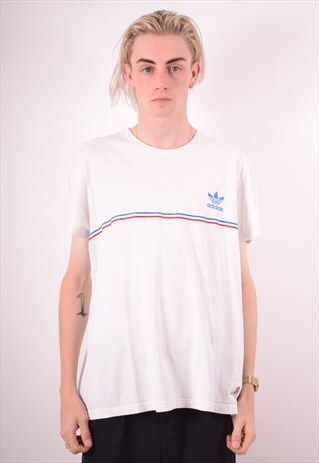 ADIDAS MENS VINTAGE T-SHIRT TOP XL WHITE 90S