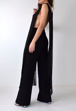 VINTAGE 1920S 30S ART DECO SHEER FRINGED BEADED TABARD DRESS