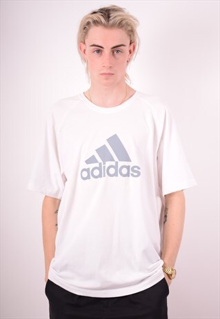 ADIDAS MENS VINTAGE T-SHIRT TOP XL WHITE 90S
