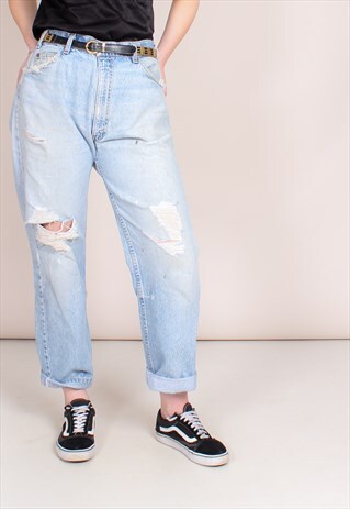 VINTAGE 90S RIPPED BLUE LEVI'S 501 ORANGE TAB JEANS