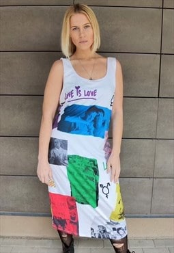 Pride midi sleeveless dress LGBT love is Gay long tee white