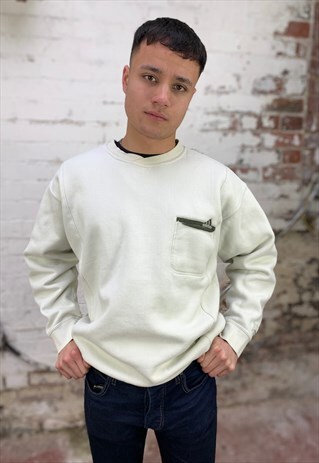 VINTAGE ADIDAS SWEATSHIRT WITH POCKET - WHITE