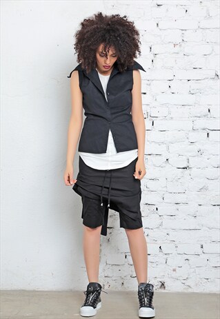 SHORT BLACK VEST, FITTED VEST, PLUS SIZE VEST, SUMMER VEST