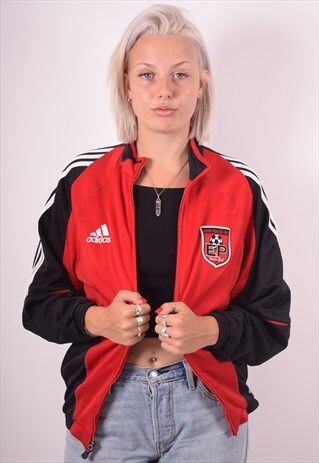 ADIDAS WOMENS VINTAGE TRACKSUIT TOP JACKET MEDIUM RED 90S