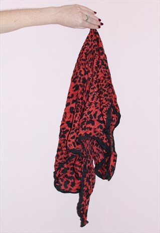 90S VINTAGE ORANGE & BLACK ANIMAL PRINT NECK BOW TIE SCARF
