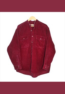 Vintage 90s Red Collarless Corduroy Casual Shirt 
