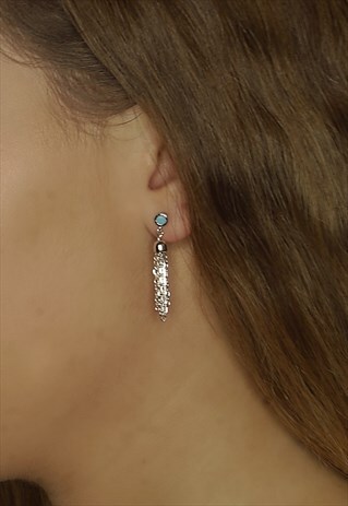 TASSEL DROP PLATINUM PLATED EARRINGS WITH TURQUOISE STONE