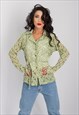 Green Belted Flower Button Blouse