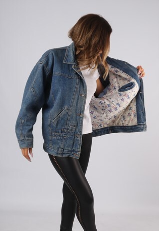 VINTAGE DENIM JACKET OVERSIZED BOMBER UK 16 XL (QDC)